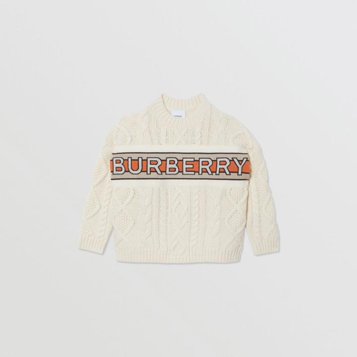 Burberry Burberry Childrens Logo Panel Cable Knit Wool Cashmere Sweater, Size: 6y, White
