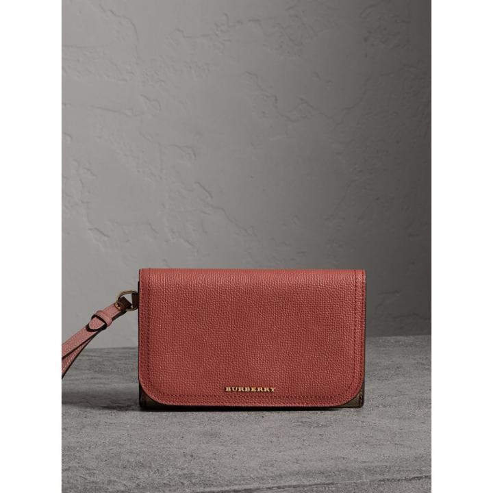 Burberry Burberry Leather And Haymarket Check Wristlet Wallet, Red