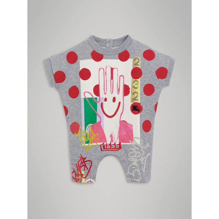 Burberry Burberry Graffiti Spot Print Cotton Playsuit, Size: 1m, Grey
