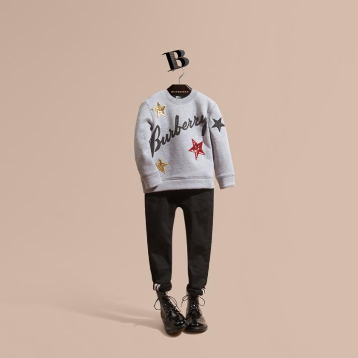 Burberry Burberry Graphic Print And Sequin Embellished Cotton Jersey Sweatshirt, Size: 14y, Grey