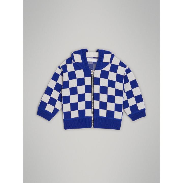 Burberry Burberry Chequer Merino Wool Hooded Top, Size: 2y, Blue