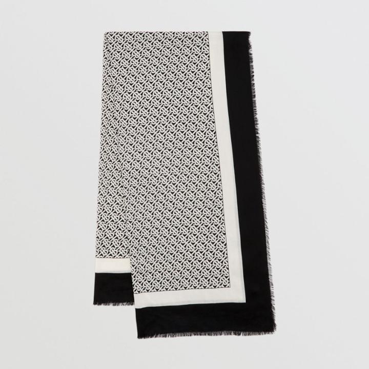 Burberry Burberry Monogram Print Lightweight Cashmere Scarf, Black