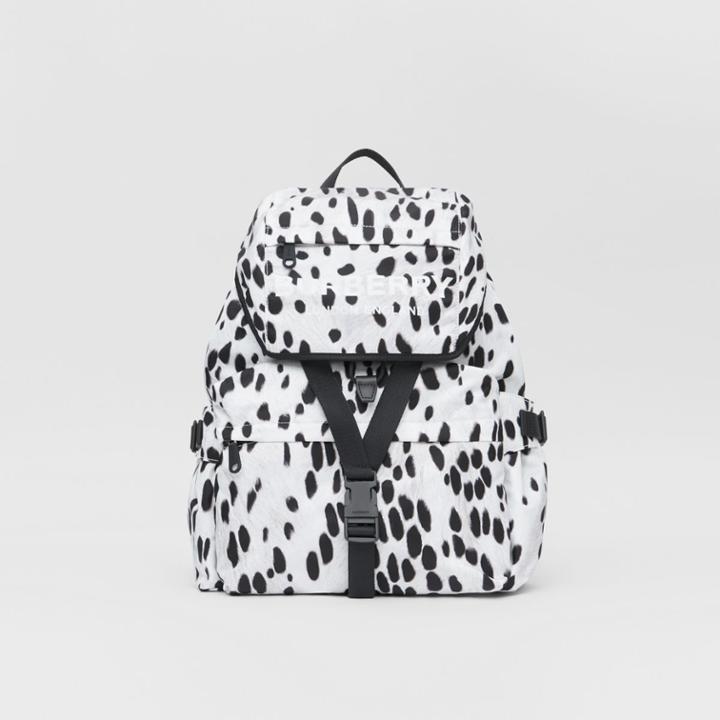 Burberry Burberry Logo And Dalmatian Print Nylon Backpack, Black