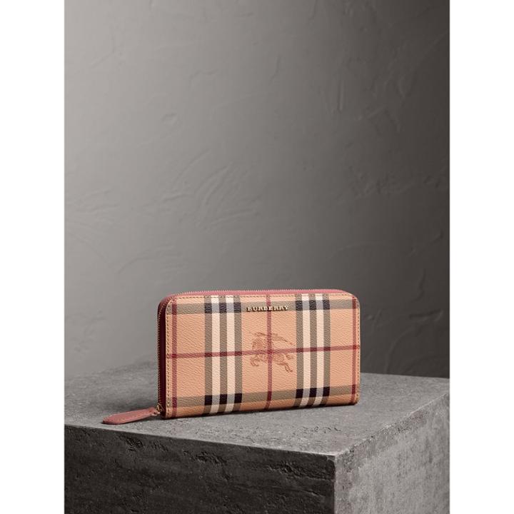 Burberry Burberry Haymarket Check And Leather Ziparound Wallet, Purple