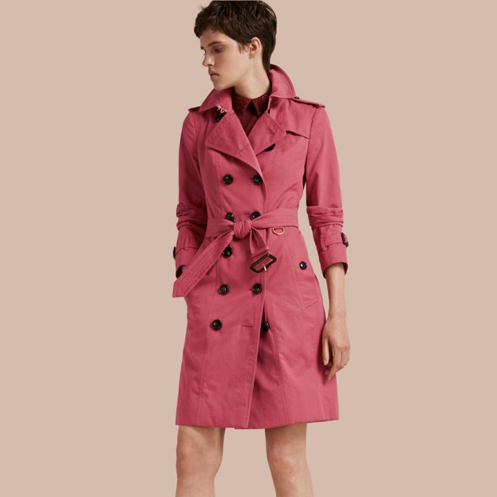 Burberry Burberry Cotton Gabardine Trench Coat, Size: 14, Pink
