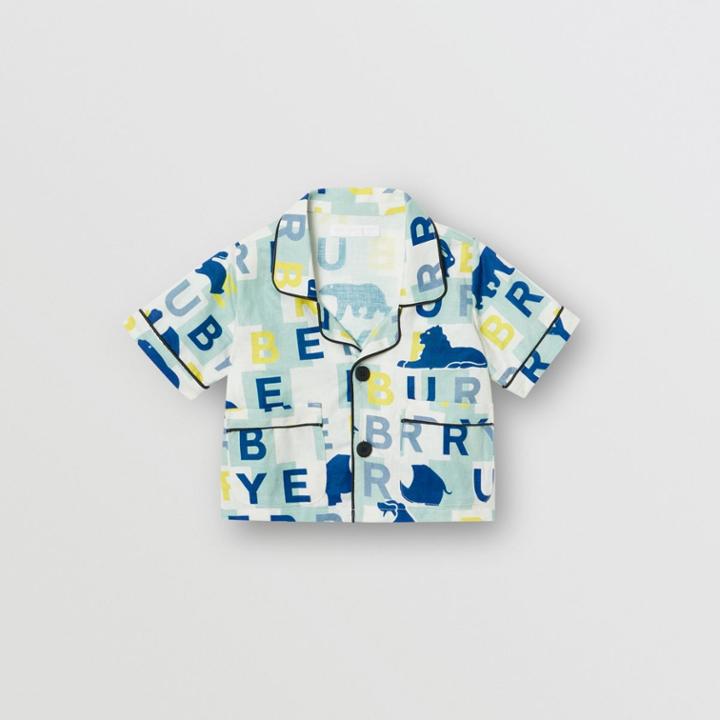 Burberry Burberry Childrens Short-sleeve Logo Print Linen Cotton Shirt, Size: 6m, Pale Mint