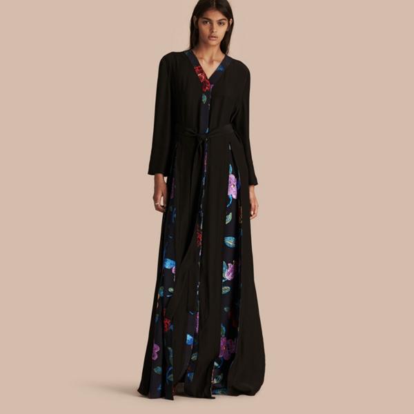 Burberry Floral Fil Coup Trimmed Silk Wrap Gown