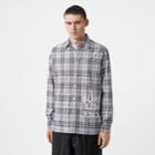Burberry Burberry Logo Print Check Cotton Oversized Shirt, Size: M, Blue