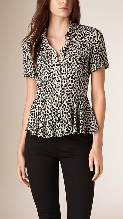 Burberry Dash Print Short-sleeved Peplum Shirt