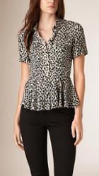 Burberry Dash Print Short-sleeved Peplum Shirt