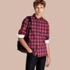 Burberry Burberry Long-sleeved Gingham Check Cotton Shirt, Red