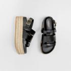 Burberry Burberry Logo Embossed Leather And Jute Sandals, Size: 38, Black