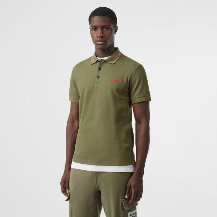 Burberry Burberry Icon Stripe Detail Cotton Piqu Polo Shirt, Green