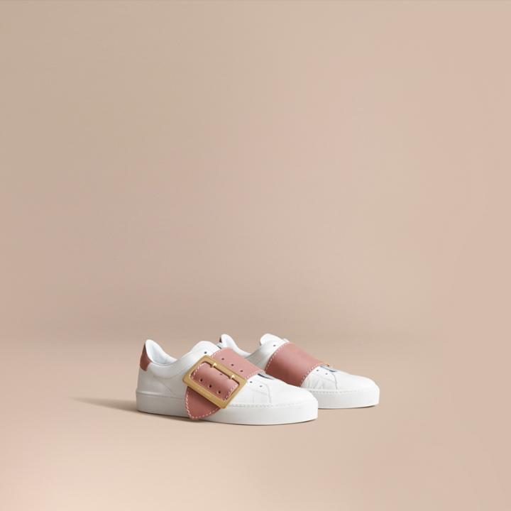 Burberry Burberry Buckle Detail Leather Trainers, Size: 39, Pink