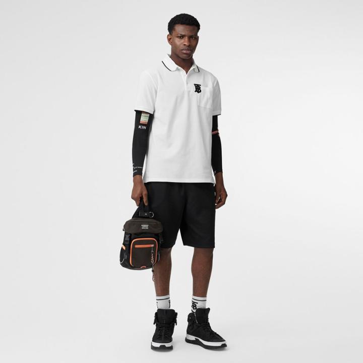 Burberry Burberry Monogram Motif Tipped Cotton Piqu Polo Shirt, White