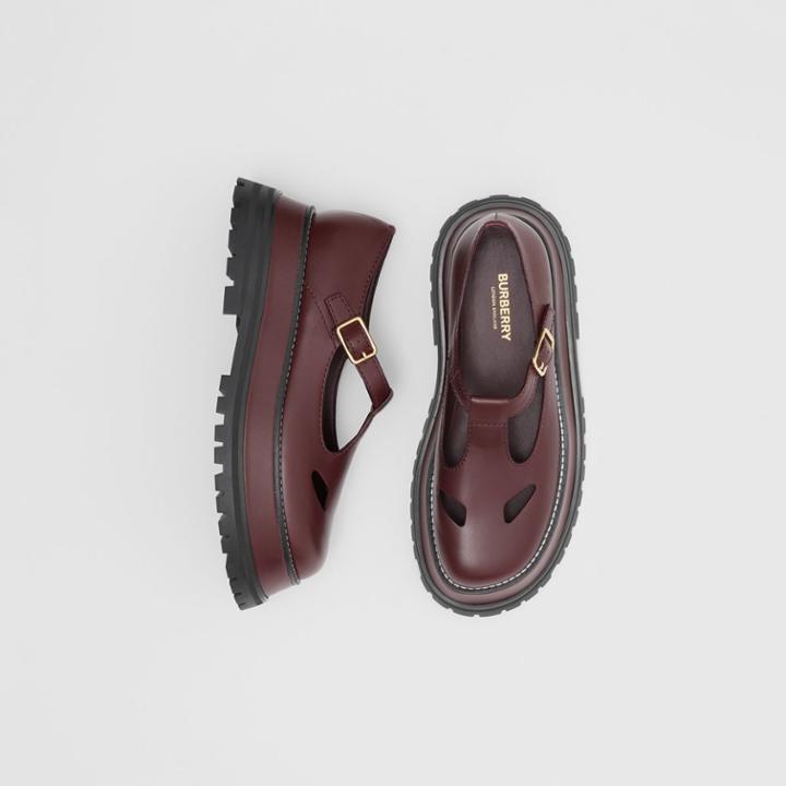 Burberry Burberry Leather T-bar Shoes, Size: 37, Red