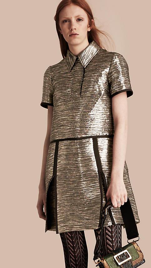 Burberry Metallic Jacquard Shirt Dress