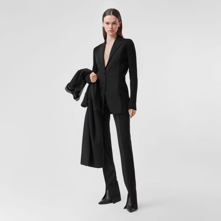 Burberry Burberry Rib Kit Panel Grain De Poudre Wool Tailored Jacket, Black