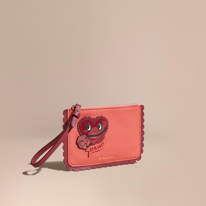 Burberry Burberry Romance Motif Grainy Leather Wristlet, Pink