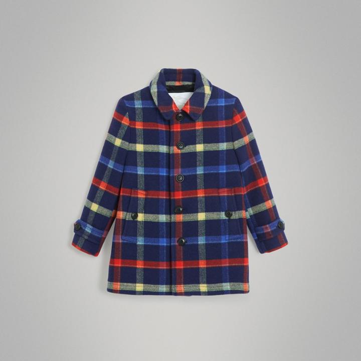 Burberry Burberry Check Double-faced Wool Coat, Size: 10y, Blue