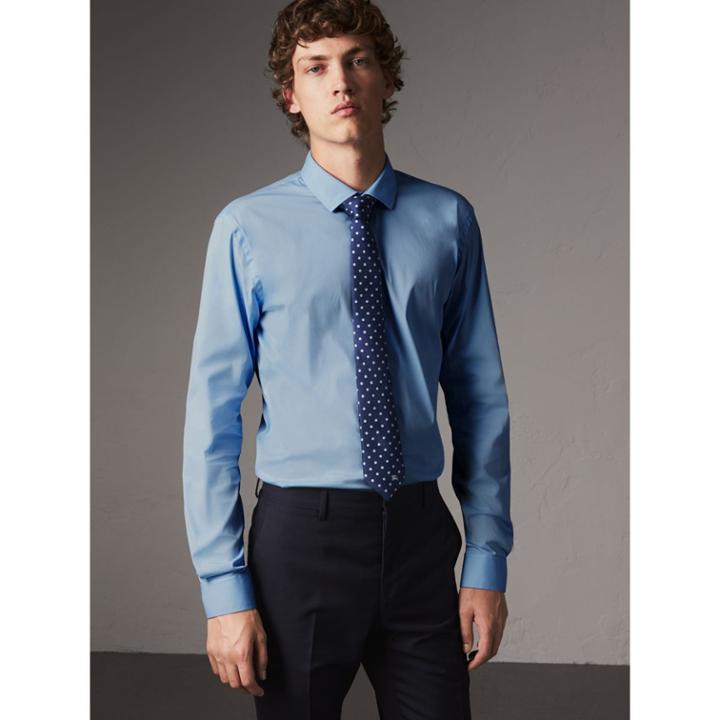 Burberry Burberry Slim Fit Stretch Cotton Poplin Shirt, Size: 18, Blue