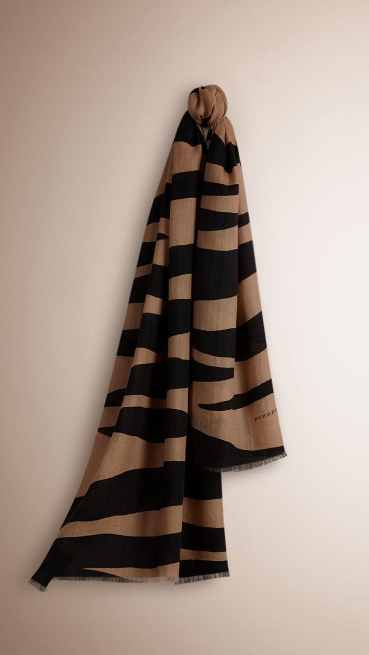 Burberry Burberry Zebra Print Lightweight Cashmere Scarf, Brown