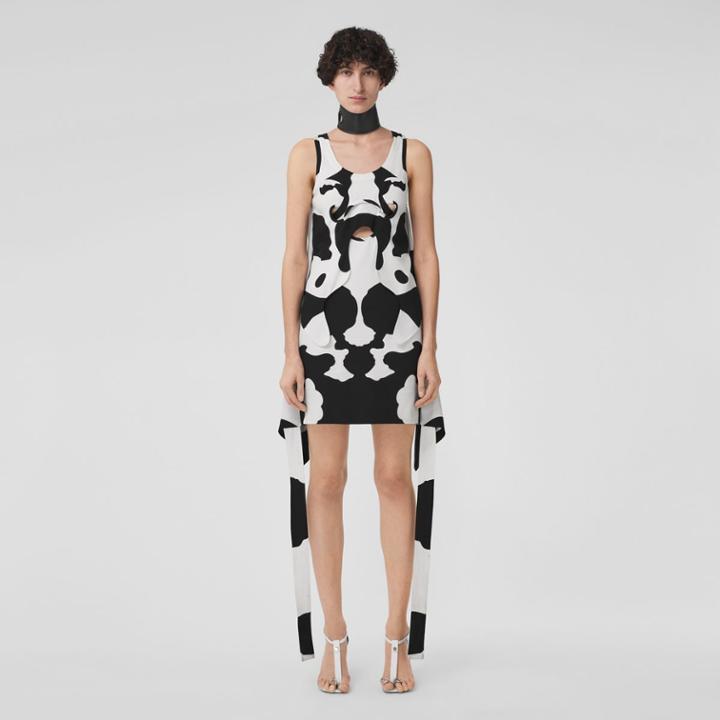 Burberry Burberry Cow Print Silk Crepe De Chine Dress, Size: 0