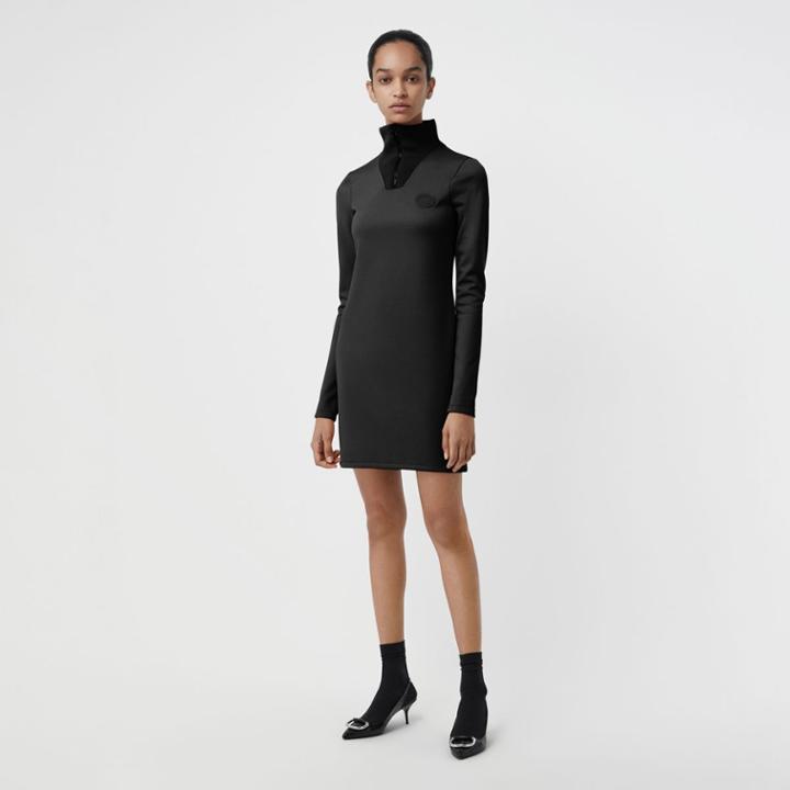 Burberry Burberry Zip Detail Funnel Neck Mini Dress, Black