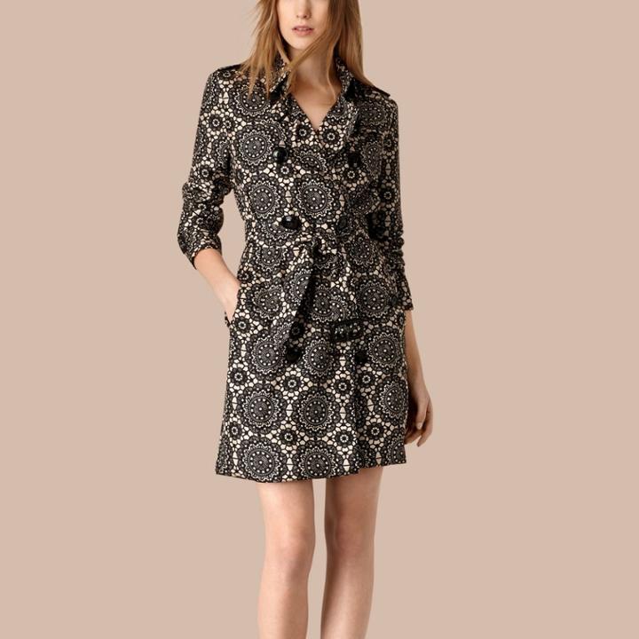 Burberry Burberry Lace Print Unlined Silk Trench Coat, Size: 14, Beige