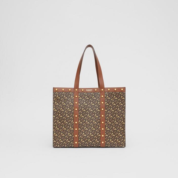 Burberry Burberry Small Monogram Print E-canvas Tote Bag, Brown