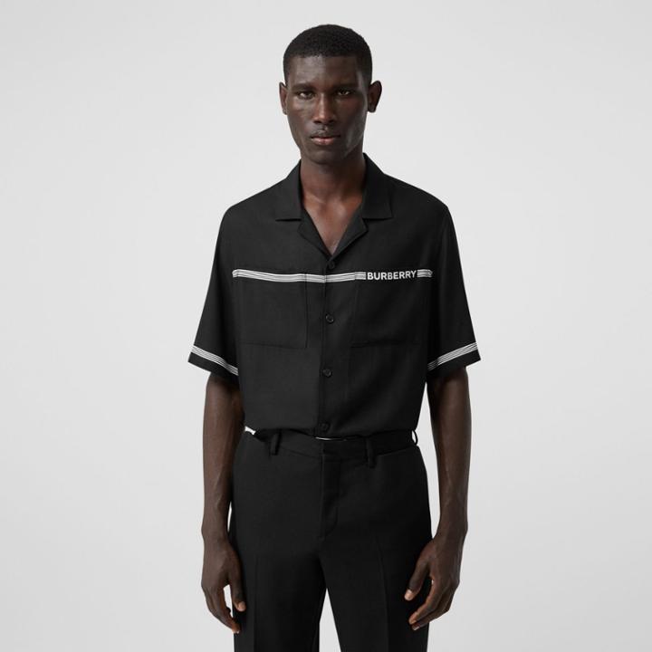 Burberry Burberry Short-sleeve Logo Print Twill Shirt, Size: M, Black