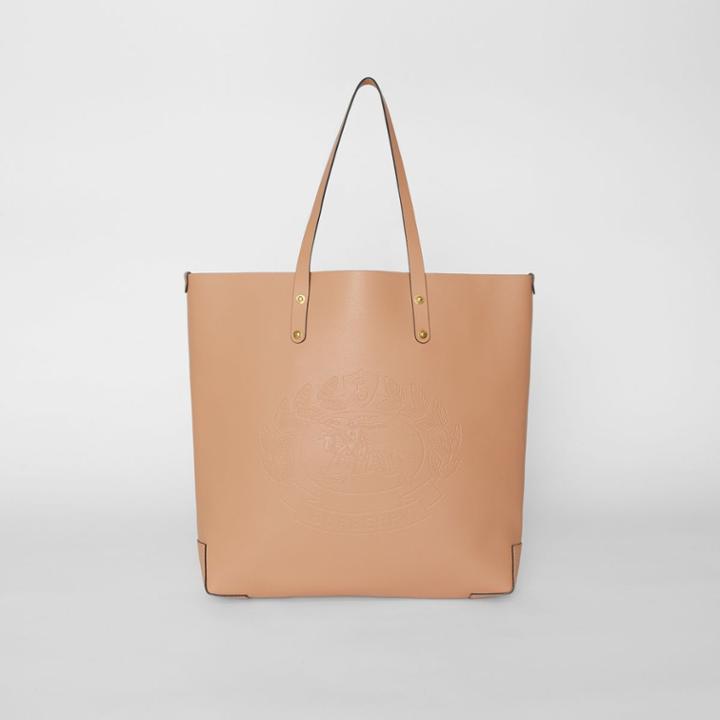 Burberry Burberry Embossed Crest Leather Tote, Beige