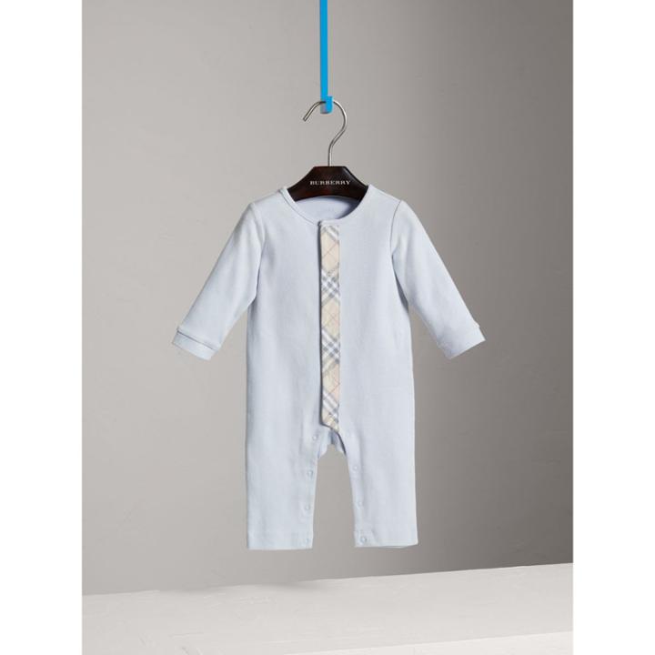 Burberry Burberry Check Trim Cotton Jumpsuit, Size: 12m, Blue
