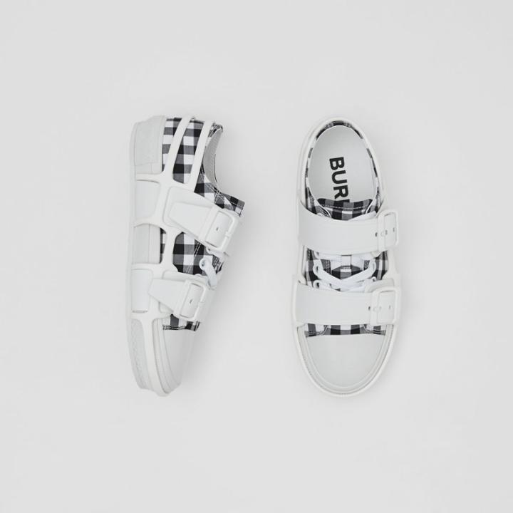 Burberry Burberry Gingham Cotton And Leather Webb Sneakers, Size: 38, White