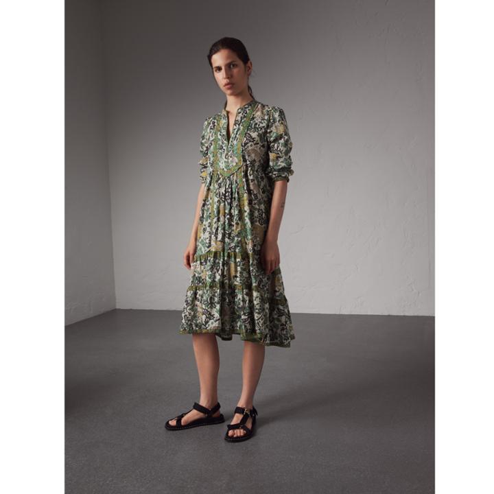 Burberry Burberry Beasts Print Cotton Day Dress, Size: 04, Green