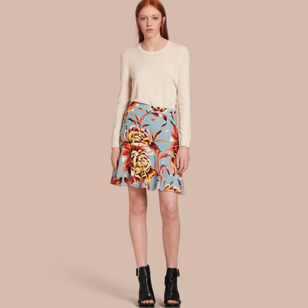 Burberry Floral Flared-hem Silk Skirt