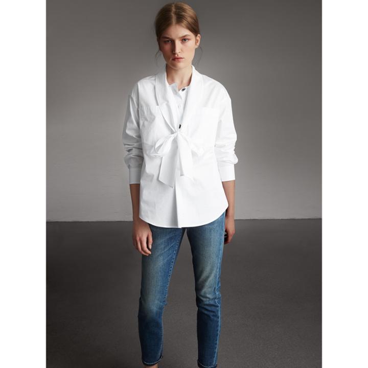 Burberry Burberry Neck Tie Stretch Cotton Shirt, Size: 12, White