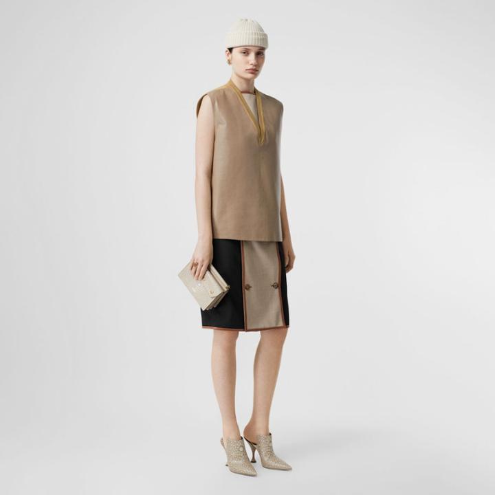 Burberry Burberry Bonded Lambskin And Wool Oversized Vest, Size: 02, Soft Fawn