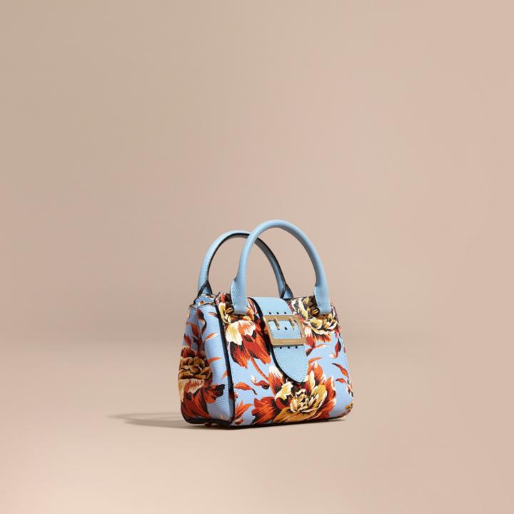 Burberry Burberry The Small Buckle Tote In Peony Rose Print Leather, Orange
