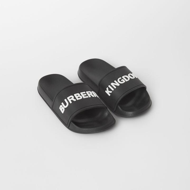 Burberry Burberry Childrens Kingdom Print Rubber Slides, Size: 27, Black