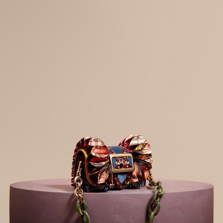 Burberry Burberry The Ruffle Buckle Bag In Snakeskin, Ostrich And Check, Yellow