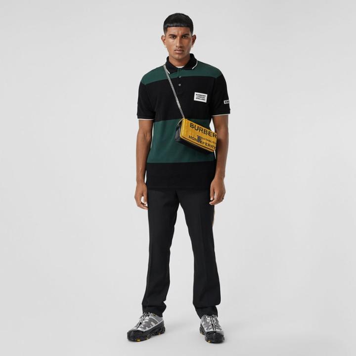 Burberry Burberry Logo Appliqu Striped Cotton Polo Shirt, Green