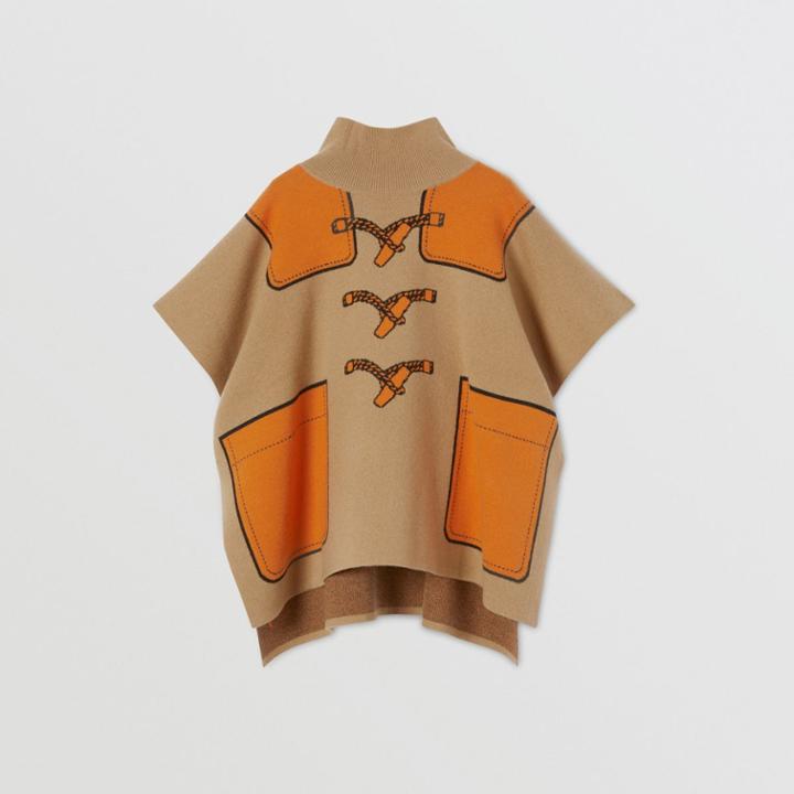 Burberry Burberry Childrens Trompe L'oeil Wool Cashmere Jacquard Poncho, Beige