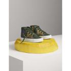 Burberry Burberry Beasts Print Cotton And Leather High-top Trainers, Size: 7, Green