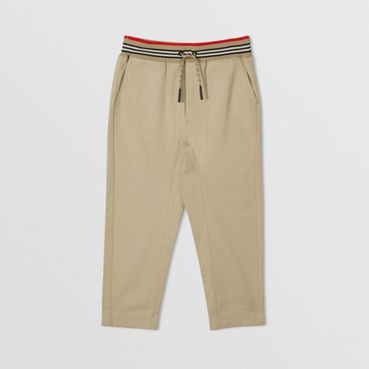 Burberry Burberry Childrens Icon Stripe Detail Cotton Twill Drawcord Trousers, Size: 8y