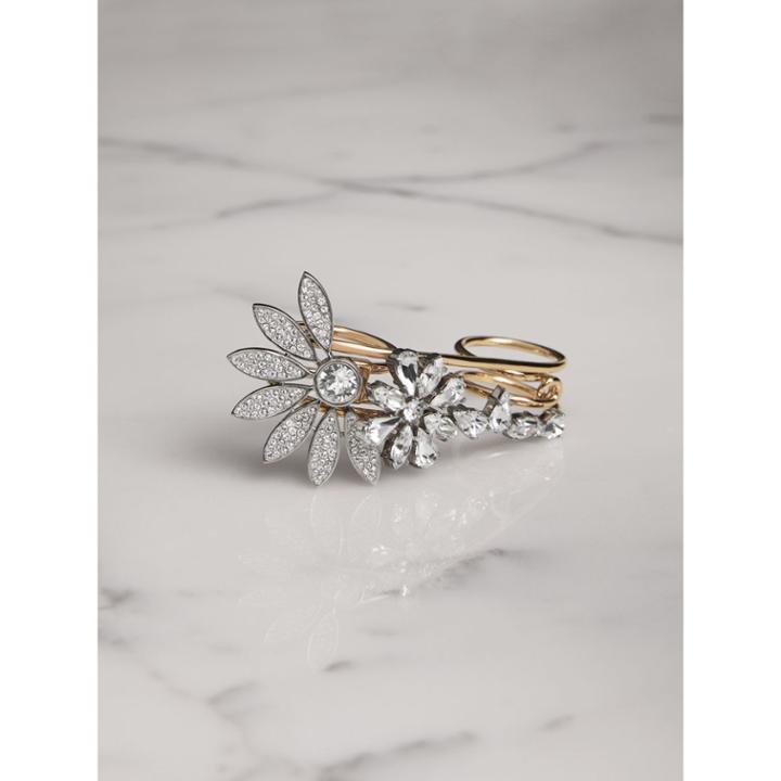 Burberry Burberry Crystal Daisy Brass Double Ring, White