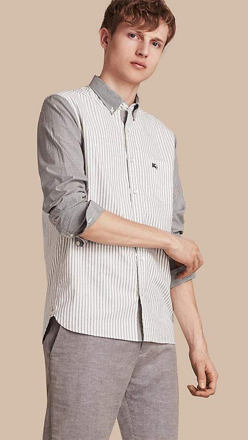 Burberry Panelled Striped Cotton Shirt