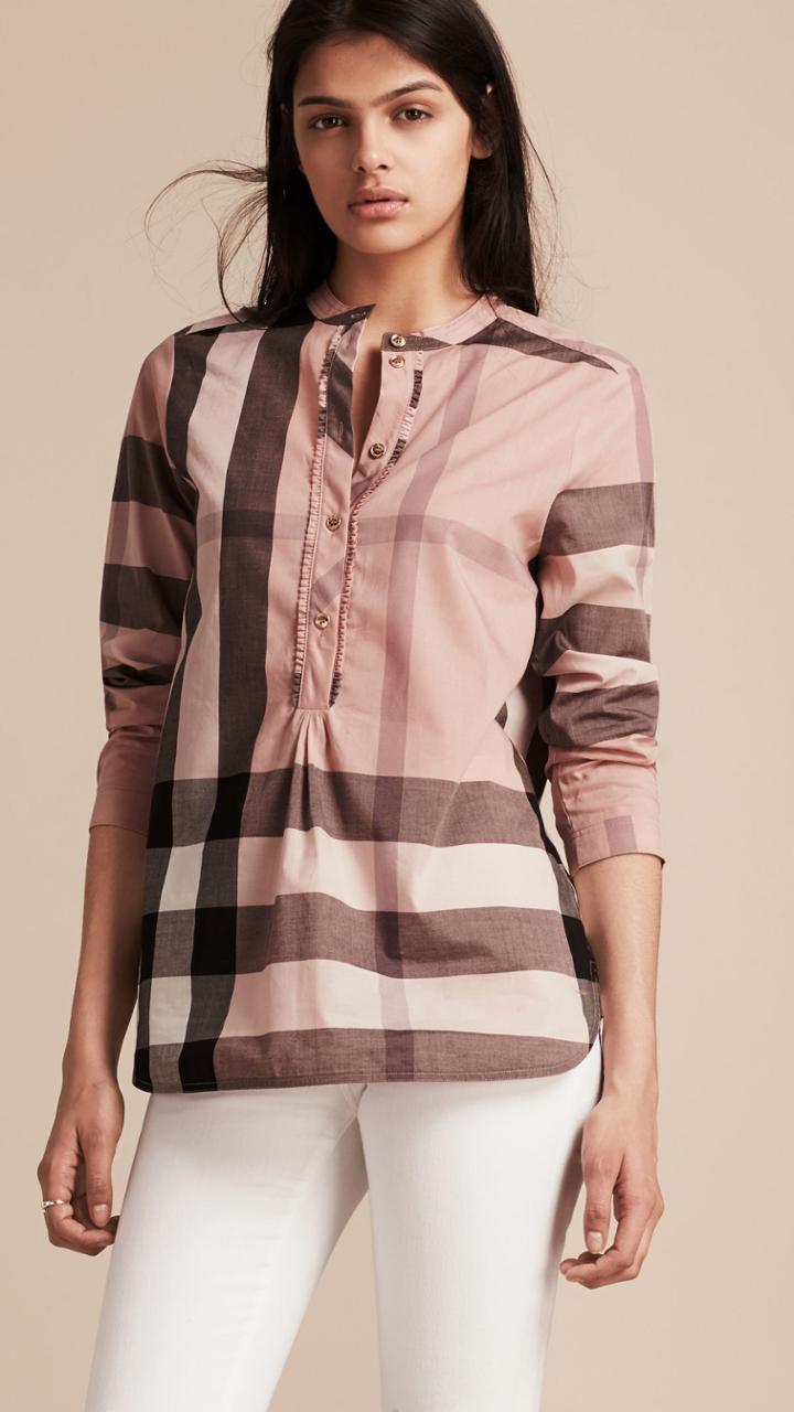Burberry Burberry Check Cotton Tunic Shirt, Size: 04, Pink