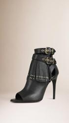 Burberry Tasselled Peep-toe Leather Ankle Boots