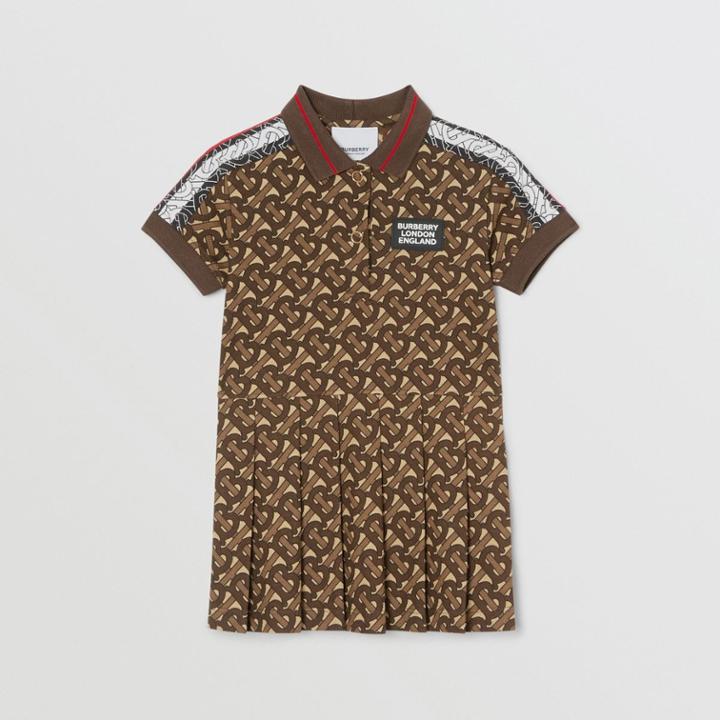 Burberry Burberry Childrens Monogram Stripe Print Cotton Polo Shirt Dress, Size: 2y, Brown
